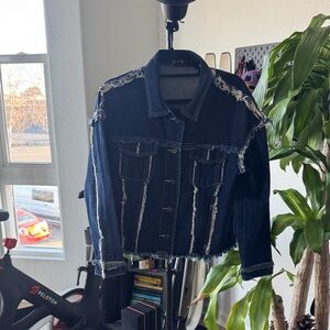 Zara Dark Blue Frayed Denim Jacket